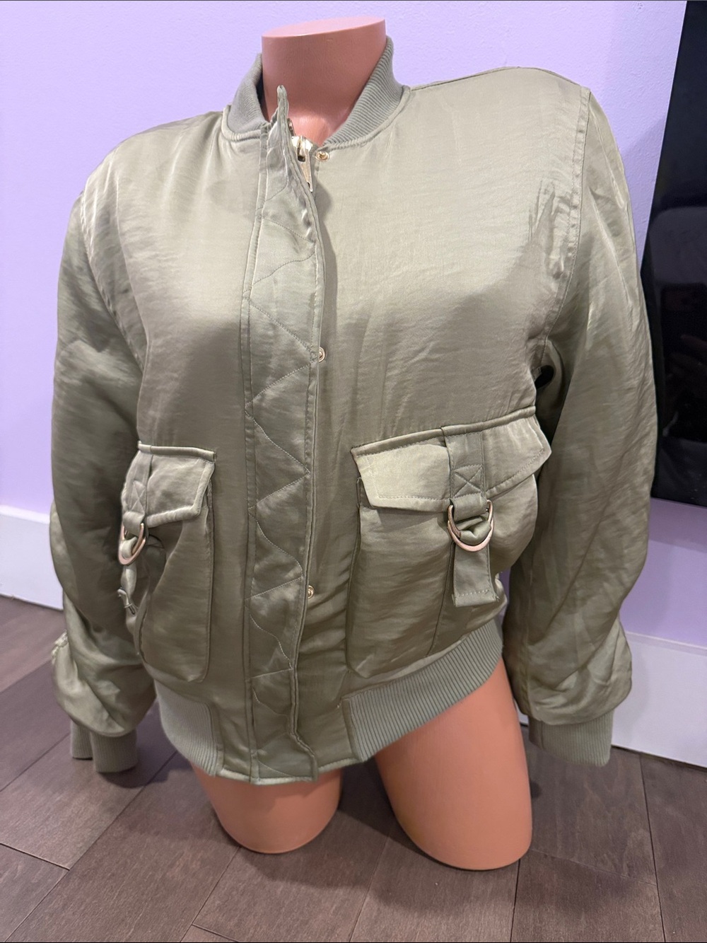 House of Harlow 1960 Olive Utility Bomber with Ring Pocket Details